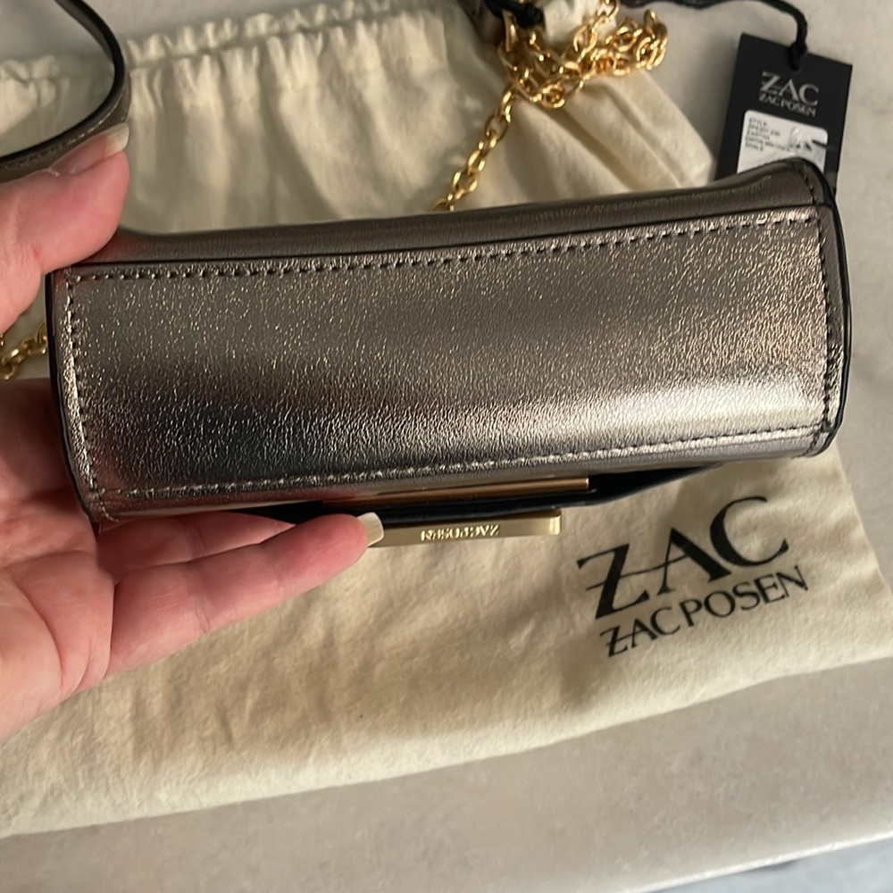ZAC Zac Posen Eartha Metallic Silver Mini Crossbody Bag $295 Retail dust bag NEW - Picture 9 of 10